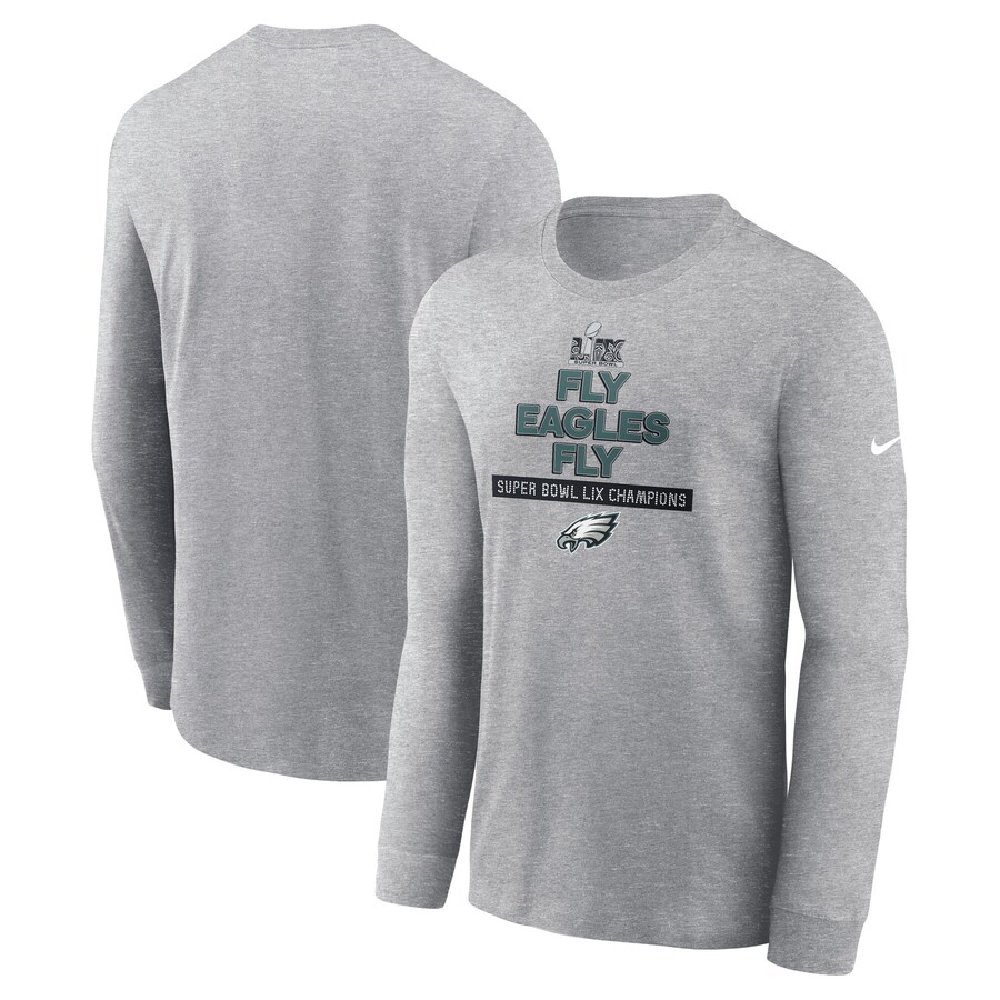 Men's Philadelphia Eagles Nike Heather Gray Super Bowl LIX Champions Local Long Sleeve T-Shirt - ujerseystore