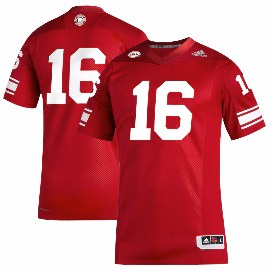 Men's adidas #16 Red Louisville Cardinals Premier Strategy Football Jersey - ujerseystore