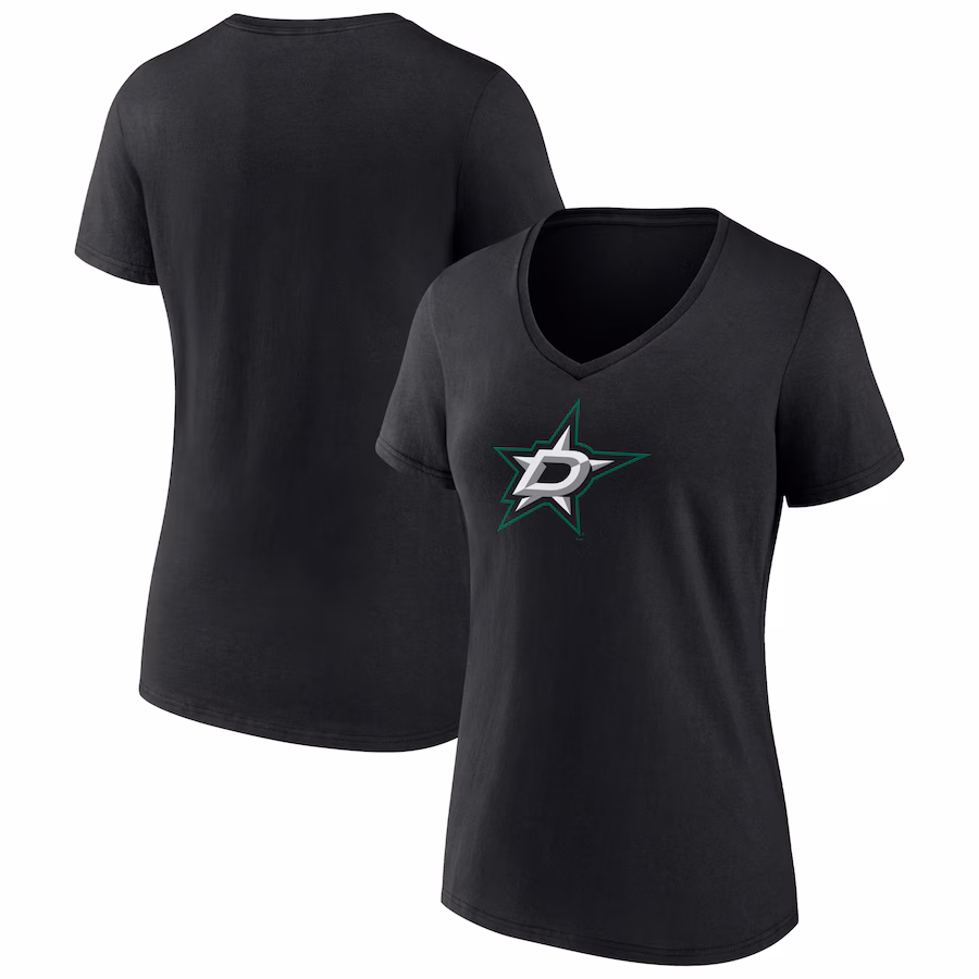 Women's Dallas Stars Fanatics Black Primary Logo Team V-Neck T-Shirt - ujerseystore
