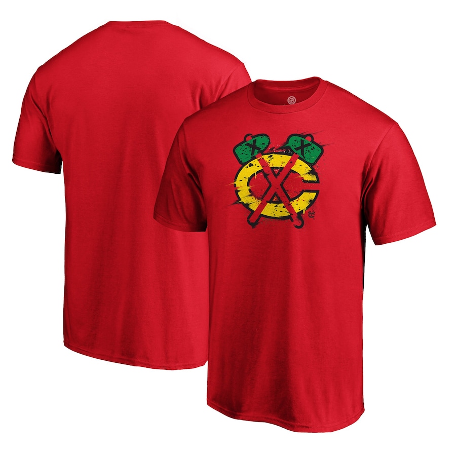 Men's Chicago Blackhawks Red Splatter Logo T-Shirt - ujerseystore