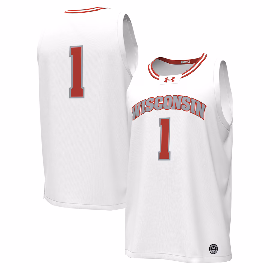 Men's Under Armour #1 White Wisconsin Badgers Replica Basketball Jersey - ujerseystore