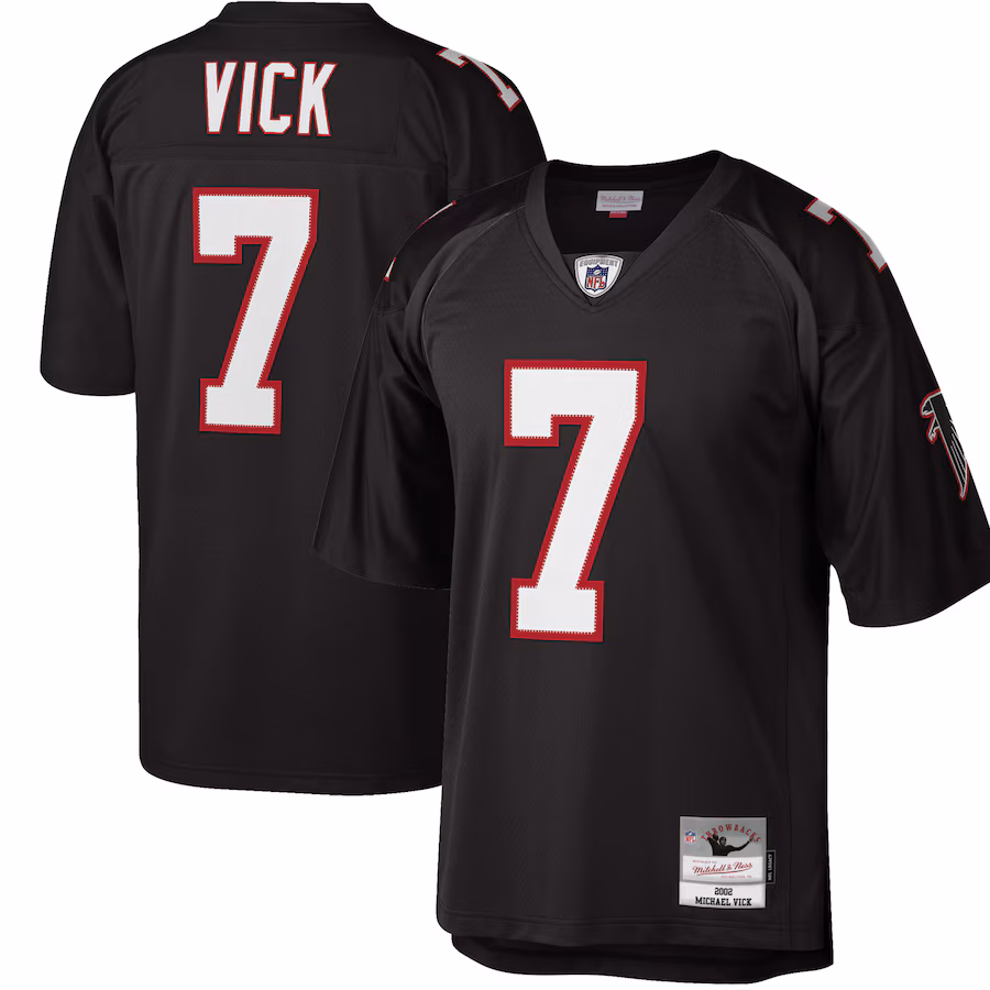 Men's Atlanta Falcons Michael Vick Mitchell & Ness Black Big & Tall 2002 Retired Player Replica Jersey - ujerseystore