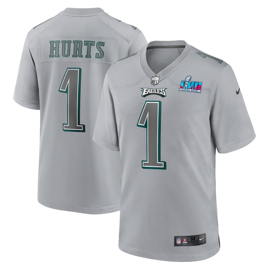 Youth Philadelphia Eagles Jalen Hurts Nike Gray Super Bowl LVII Patch Atmosphere Fashion Game Jersey - ujerseystore