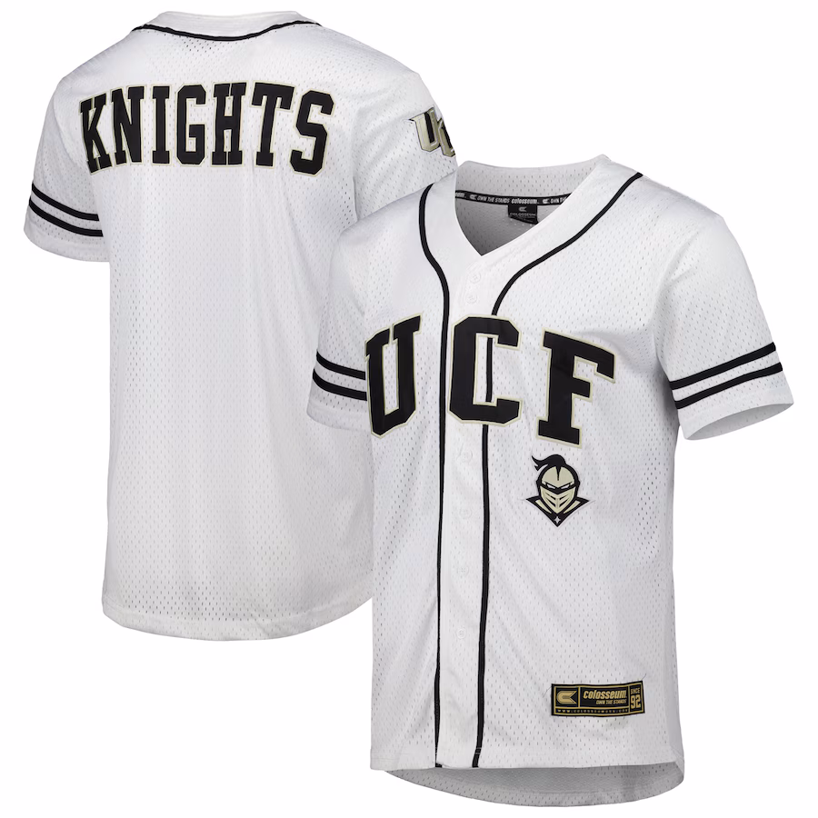 UCF Knights Colosseum Free Spirited Mesh Button-Up Baseball Jersey - White - ujerseystore