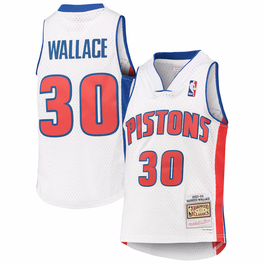 Youth Detroit Pistons Rasheed Wallace Mitchell & Ness White 2003/04 Hardwood Classics Swingman Jersey - ujerseystore