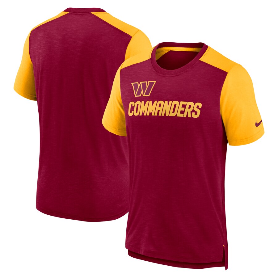Men's Washington Commanders Nike Heathered Burgundy/Heathered Gold Color Block Team Name T-Shirt - ujerseystore