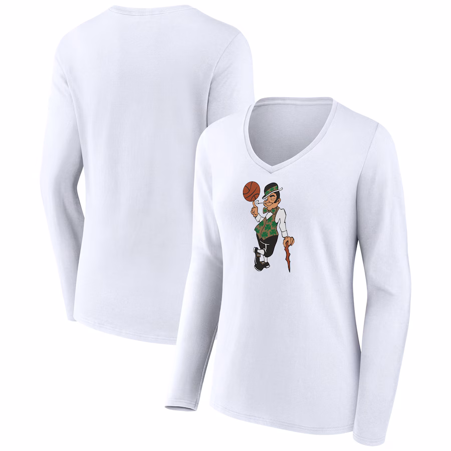 Women's Boston Celtics White Alternate Logo V-Neck Long Sleeve T-Shirt - ujerseystore