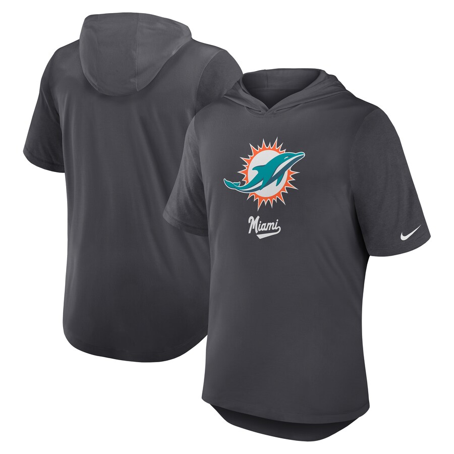 Men's Miami Dolphins Nike Anthracite Tri-Blend Performance Hoodie T-Shirt - ujerseystore