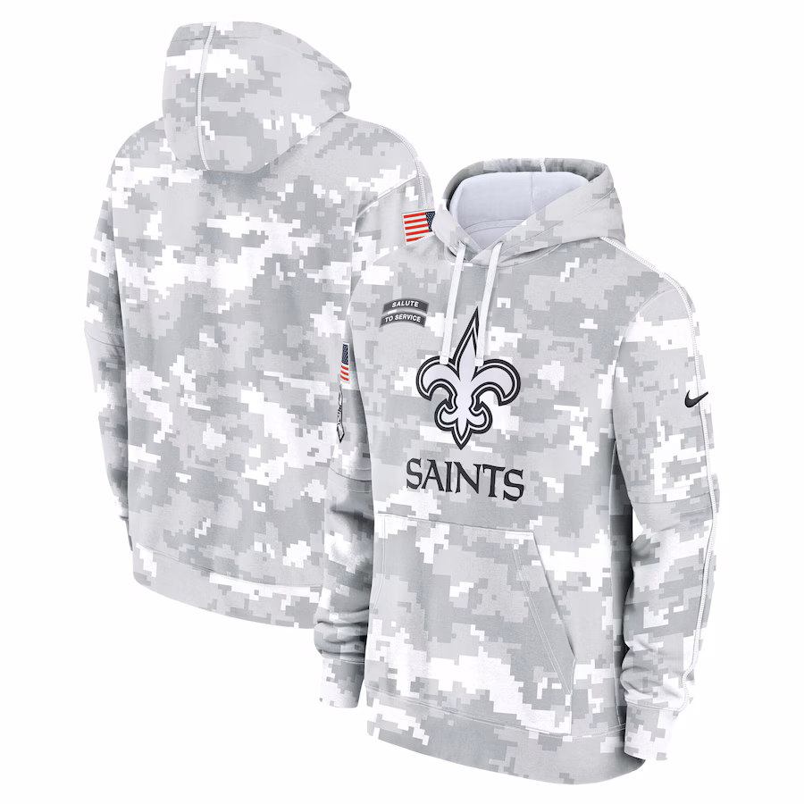 Men's New Orleans Saints Nike Arctic Camo 2024 Salute to Service Club Fleece Pullover Hoodie - ujerseystore