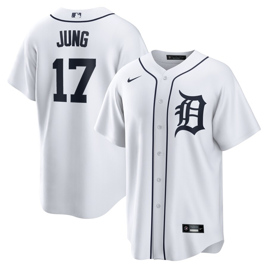 Men's Detroit Tigers Jace Jung Nike White Home Replica Jersey - ujerseystore