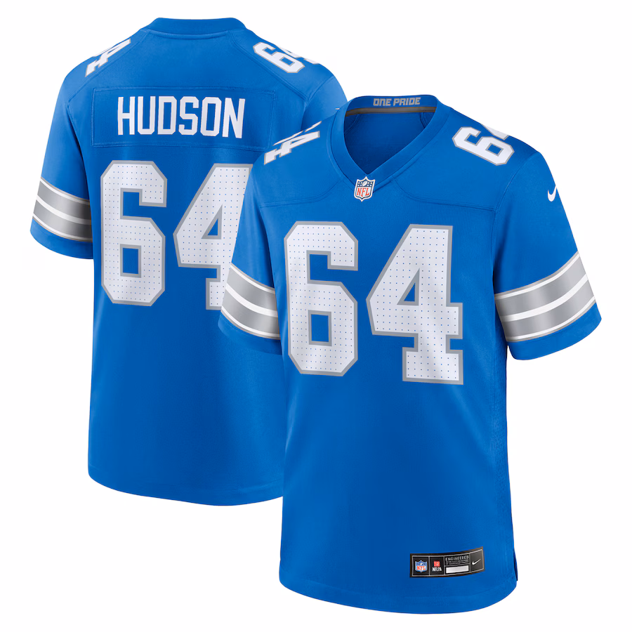 Men's Detroit Lions Bryan Hudson Nike  Blue Game Jersey - ujerseystore