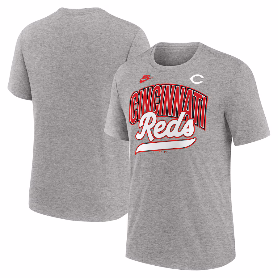 Men's Cincinnati Reds Nike Heather Gray Cooperstown Collection Retro Tri-Blend T-Shirt - ujerseystore