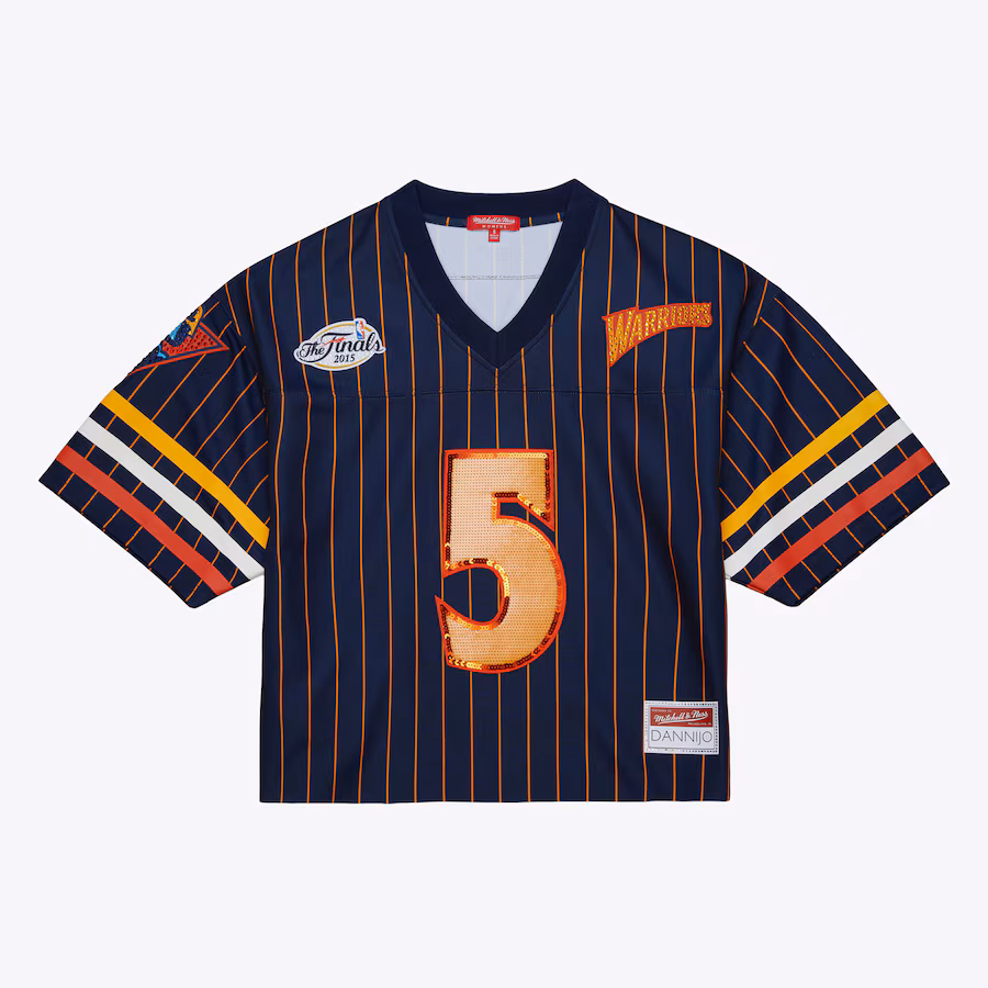 Women's Golden State Warriors Baron Davis Mitchell & Ness x DANNIJO Navy Cropped Football Fashion Jersey - ujerseystore