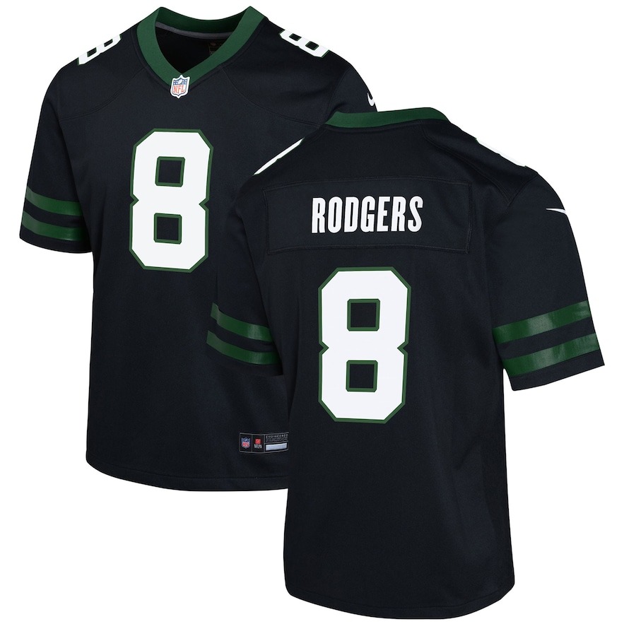 Youth New York Jets Aaron Rodgers Nike Legacy Black Alternate Game Jersey - ujerseystore