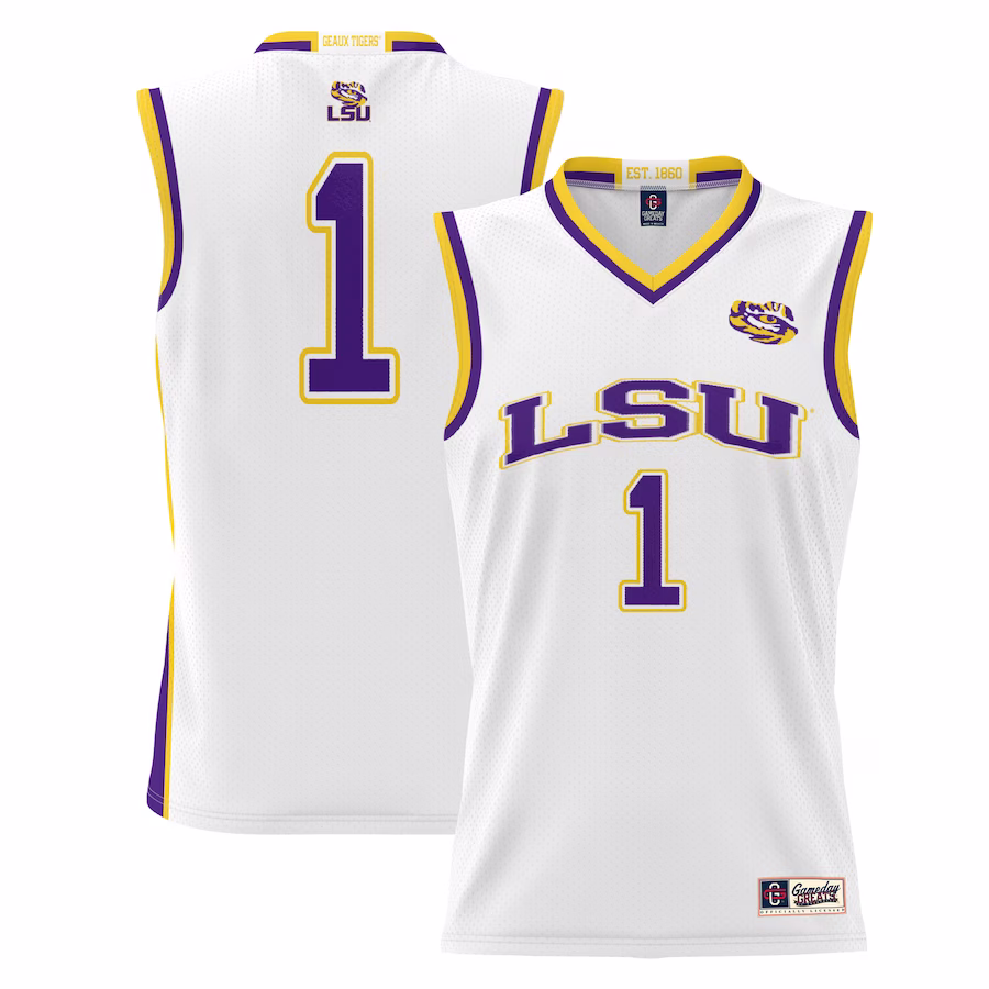 #1 LSU Tigers GameDay Greats Youth Lightweight Basketball Jersey - White - ujerseystore