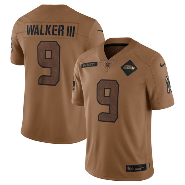 Men's Seattle Seahawks #9 Kenneth Walker III 2023 Brown Salute To Service Limited Football Stitched Jersey - ujerseystore