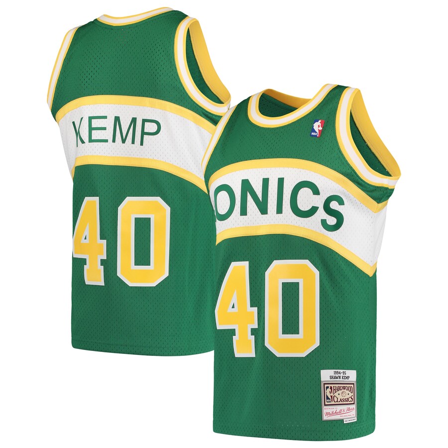 Men's Seattle SuperSonics Shawn Kemp Mitchell & Ness Green 1994/95 Hardwood Classics Swingman Jersey - ujerseystore
