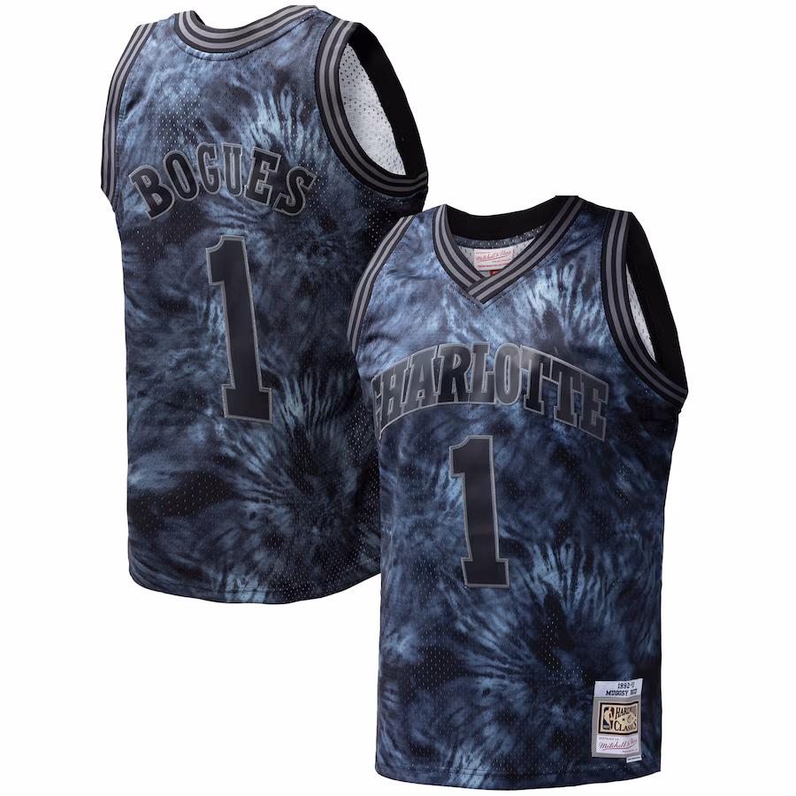 Men's Charlotte Hornets Muggsy Bogues Mitchell & Ness Black Hardwood Classics 1992/93 Tie-Dye Swingman Jersey - ujerseystore