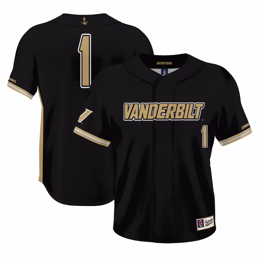 #1 Vanderbilt Commodores GameDay Greats Lightweight Baseball Jersey - Black - ujerseystore