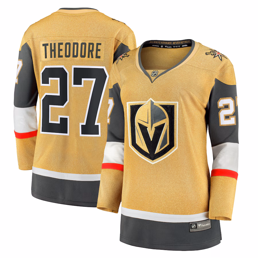 Women's Vegas Golden Knights Shea Theodore Fanatics Gold Home Breakaway Jersey - ujerseystore