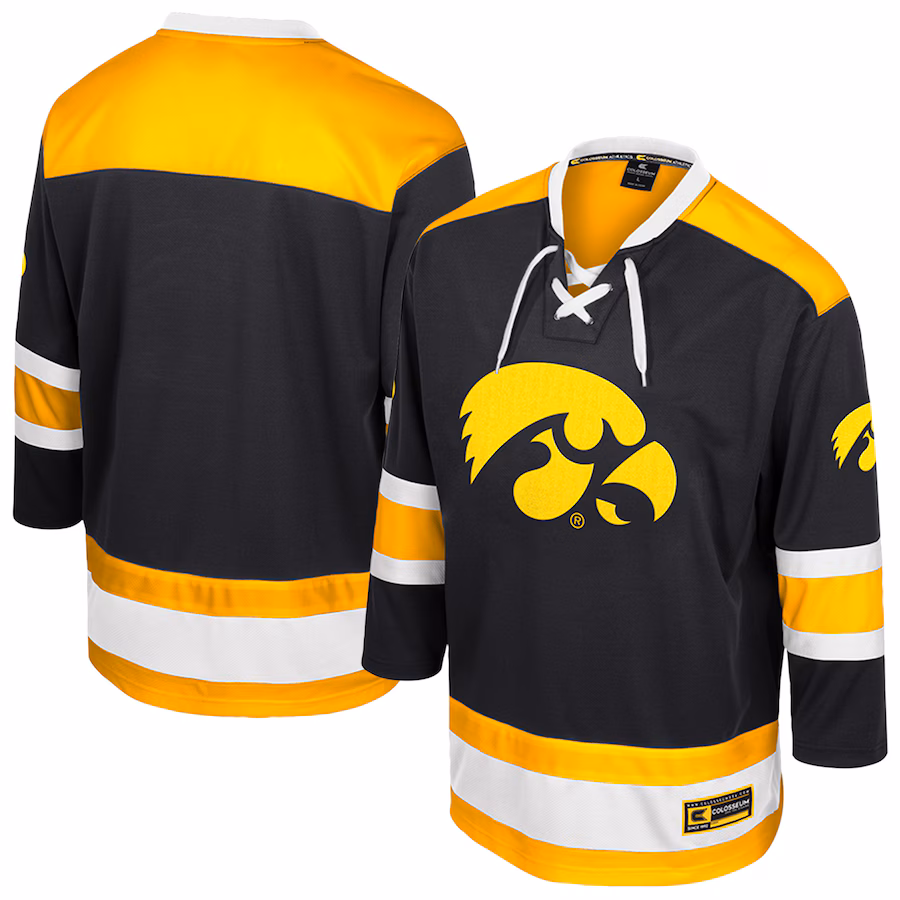Men's Colosseum  Black Iowa Hawkeyes Athletic Machine Fashion Hockey Jersey - ujerseystore