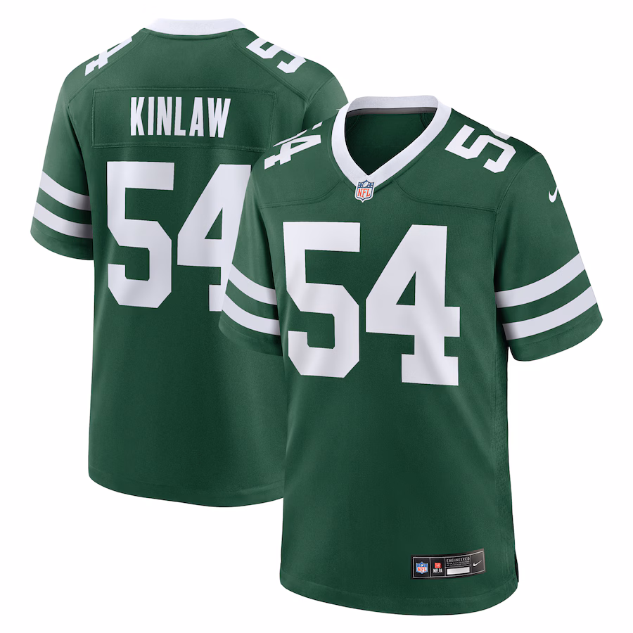 Men's New York Jets Javon Kinlaw Nike Legacy Green Team Game Jersey - ujerseystore
