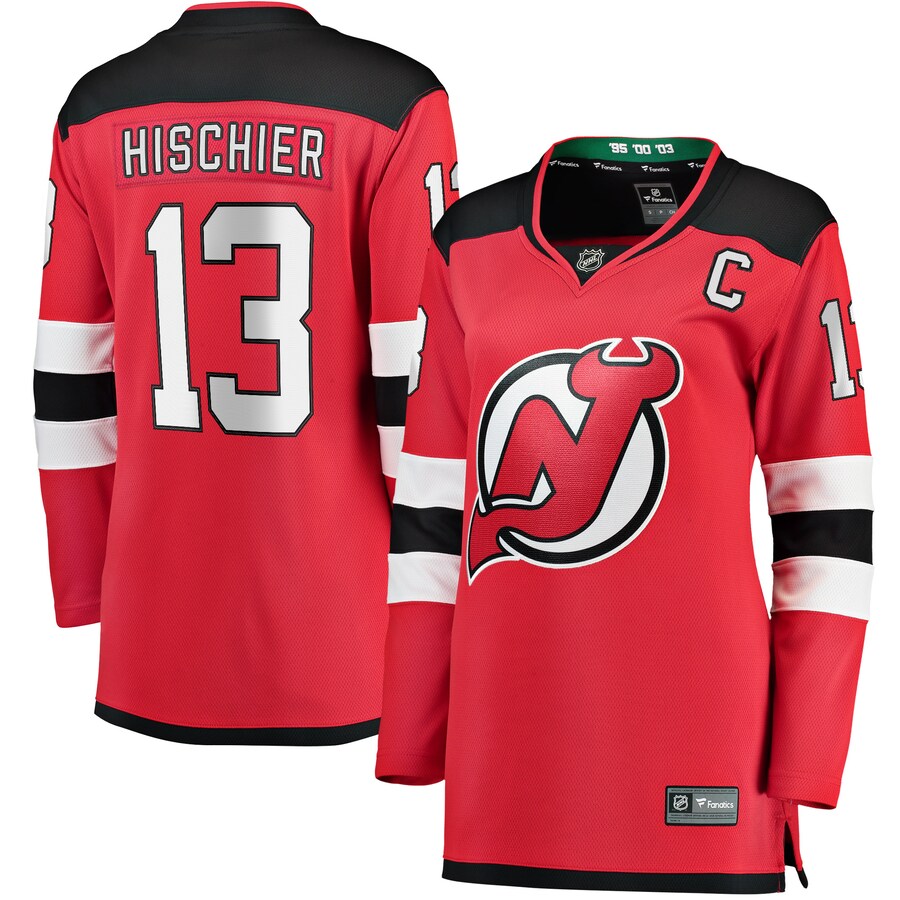 Women's New Jersey Devils Nico Hischier Fanatics Branded Red Captain Patch Home Breakaway Jersey - ujerseystore