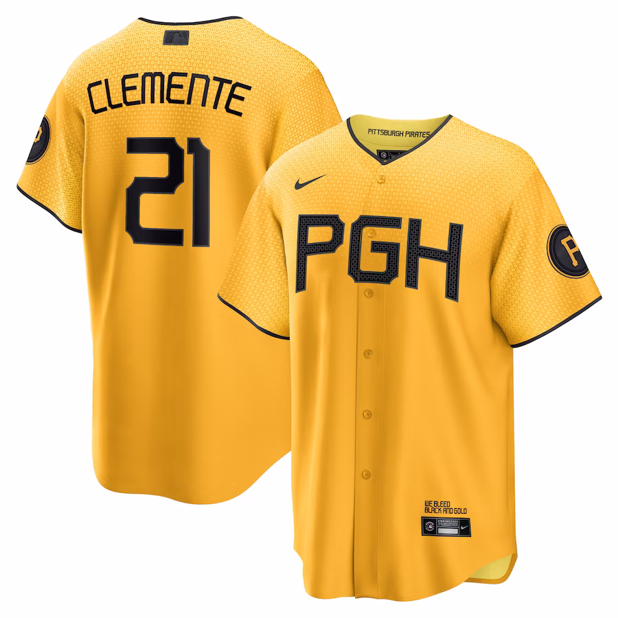 Men's Pittsburgh Pirates Roberto Clemente Nike Gold City Connect Replica Player Jersey - ujerseystore