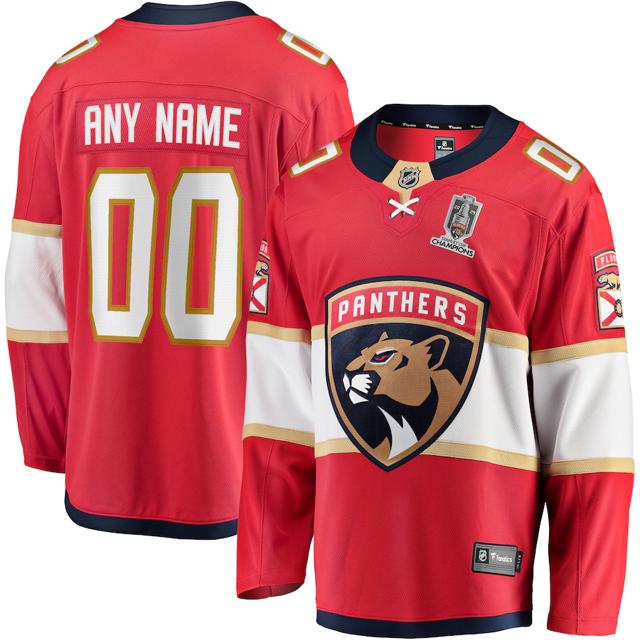 Men's Florida Panthers Fanatics Red Home 2024 Stanley Cup Champions Breakaway Custom Jersey - ujerseystore