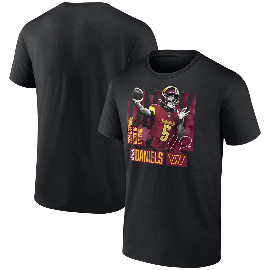 Men's Washington Commanders Jayden Daniels Black 2024 NFL Offensive Rookie of the Year T-Shirt - ujerseystore