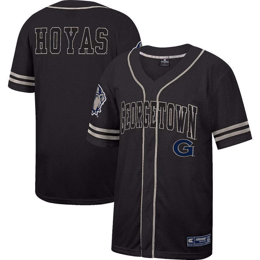 Men's Colosseum Black Georgetown Hoyas Free Spirited Mesh Button-Up Baseball Jersey - ujerseystore