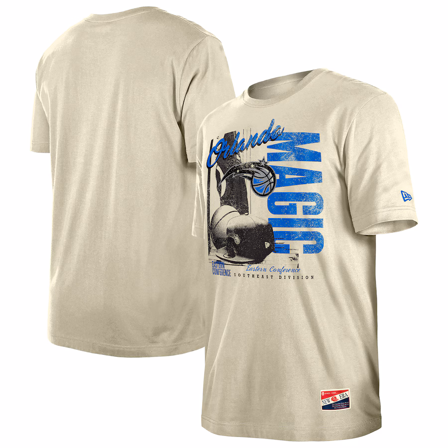 Men's Orlando Magic  New Era Cream Distressed Throwback Vintage Color Pack T-Shirt - ujerseystore