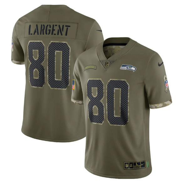 Men's Seattle Seahawks #80 Steve Largent 2022 Olive Salute To Service Limited Stitched Jersey - ujerseystore