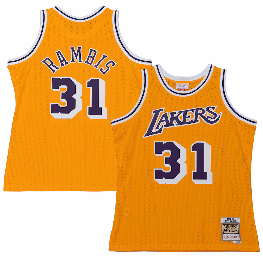 Men's Los Angeles Lakers Kurt Rambis Mitchell & Ness Gold 1984/85 Swingman Jersey - ujerseystore