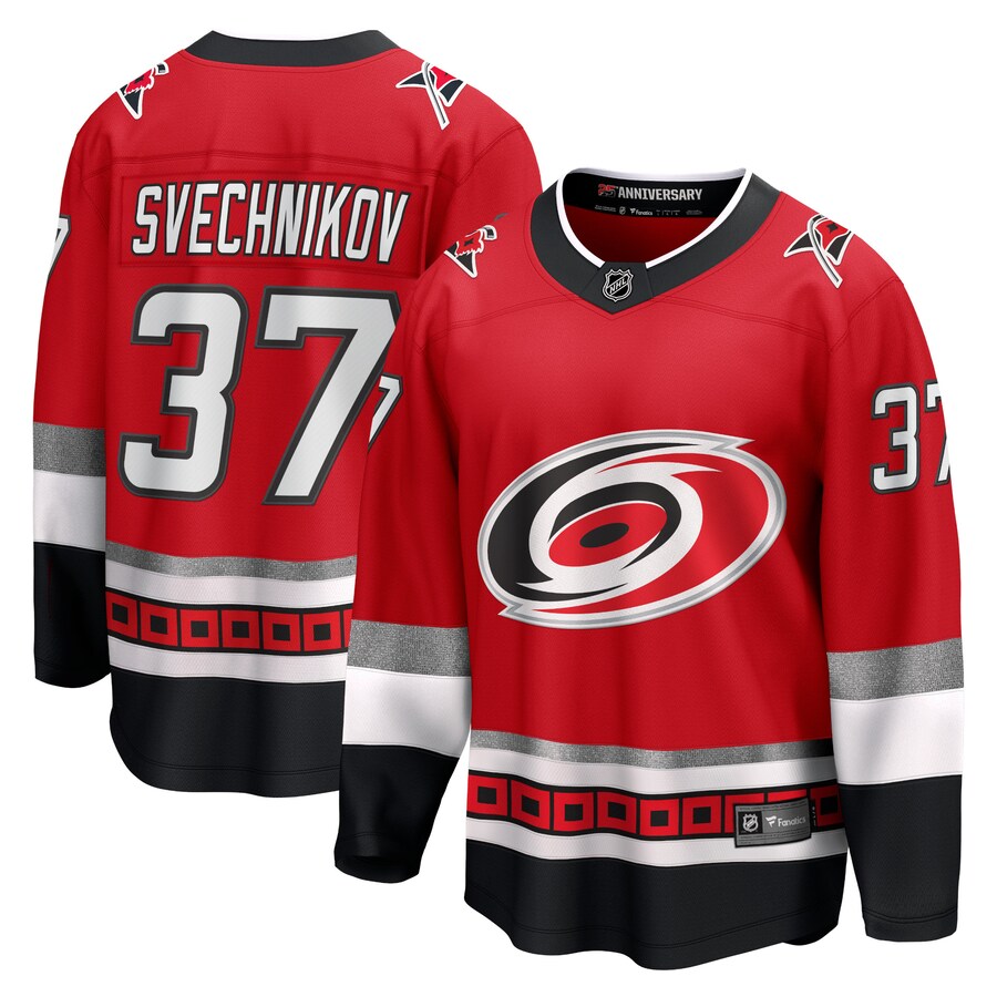 Men's Carolina Hurricanes Andrei Svechnikov Fanatics Branded Red 25th Anniversary Premier Breakaway Player Jersey - ujerseystore