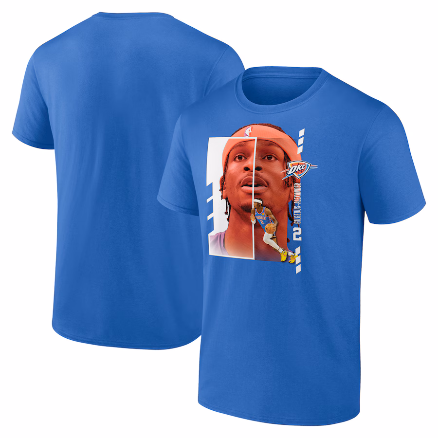 Men's Oklahoma City Thunder Shai Gilgeous-Alexander Blue Player Name & Number Jump Pass T-shirt - ujerseystore