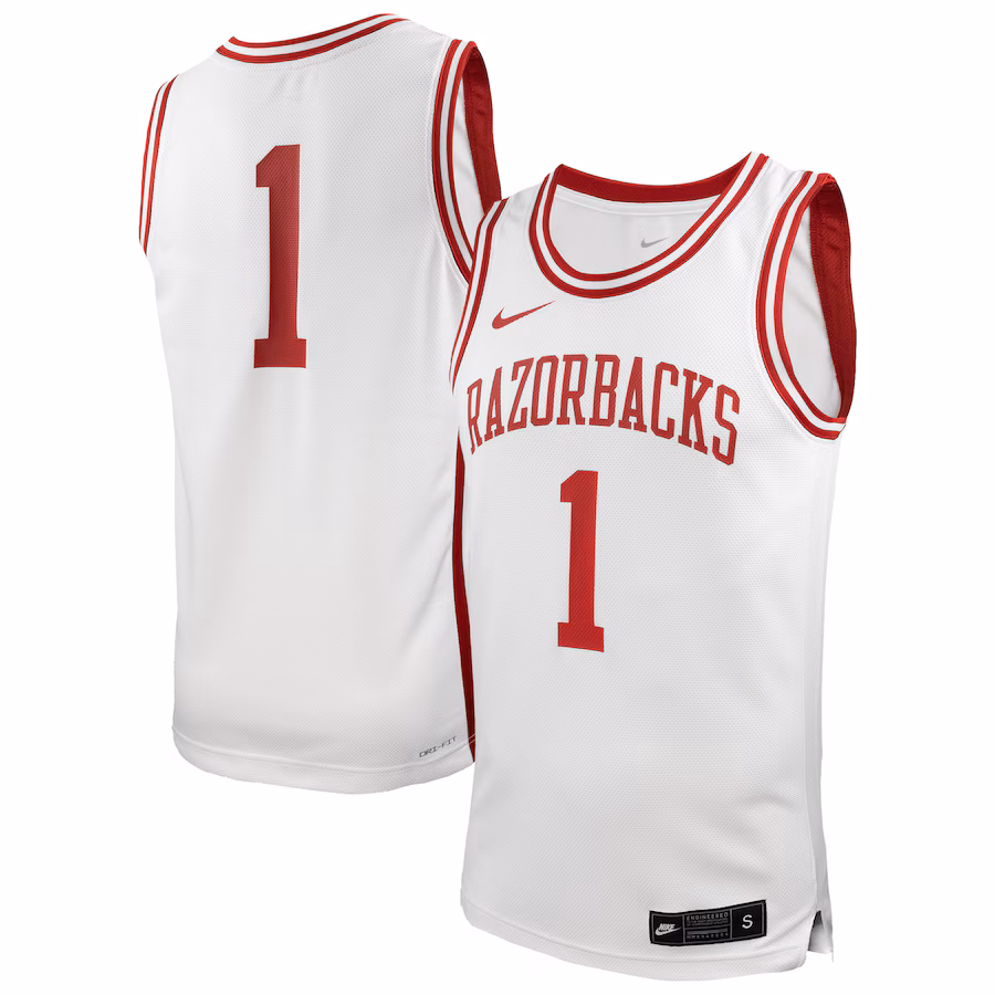 Men's Nike #1 White Arkansas Razorbacks  Replica Basketball Jersey - ujerseystore