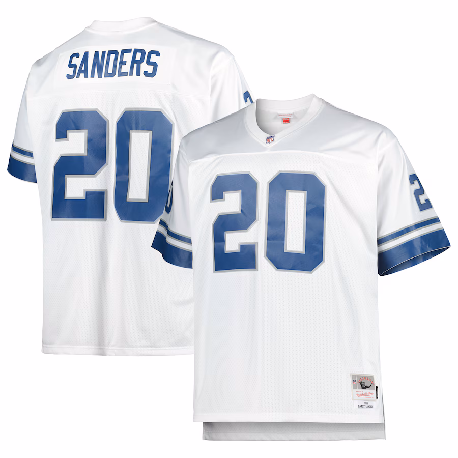 Men's Detroit Lions Barry Sanders Mitchell & Ness White Big & Tall 1996 Retired Player Replica Jersey - ujerseystore