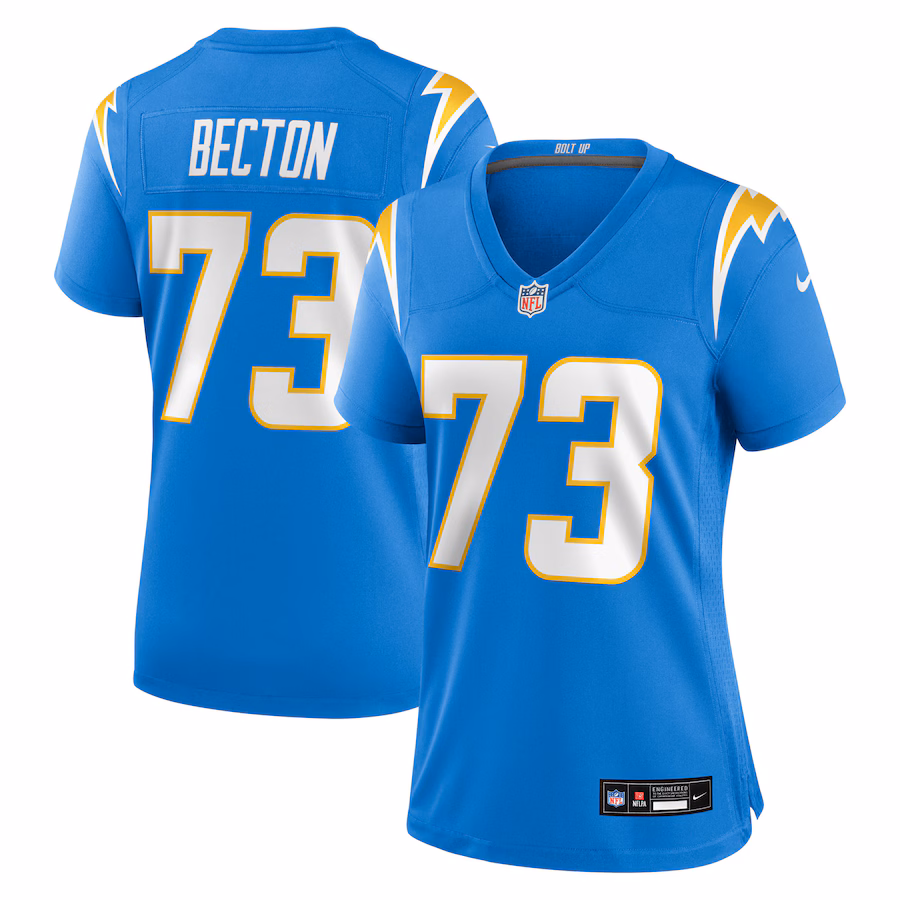 Women's Los Angeles Chargers Mekhi Becton Nike Powder Blue Team Game Jersey - ujerseystore