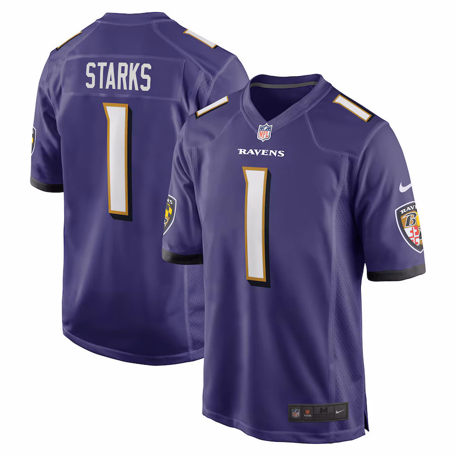Men's Baltimore Ravens Malaki Starks Nike Purple 2025 NFL Draft First Round Pick Game Jersey - ujerseystore