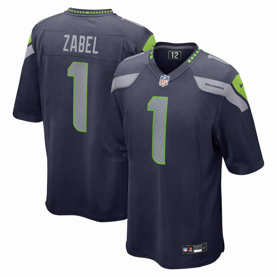 Men's Seattle Seahawks Grey Zabel Nike College Navy 2025 NFL Draft First Round Pick Game Jersey - ujerseystore