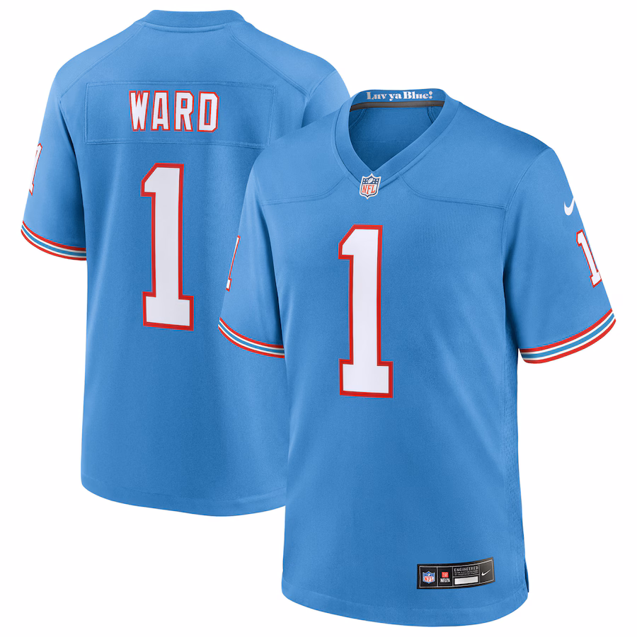 Men's Tennessee Titans Cameron Ward Nike Light Blue 2025 NFL Draft First Round Pick 2nd Alternate Game Jersey - ujerseystore