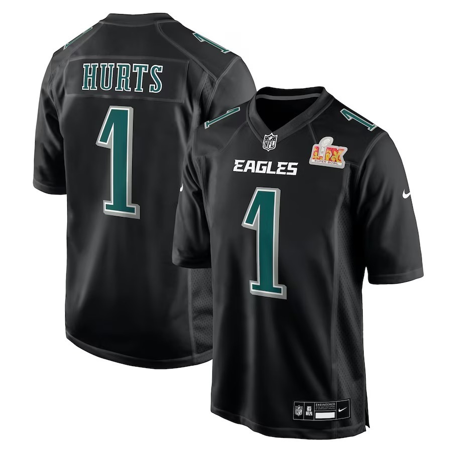 Men's Philadelphia Eagles Jalen Hurts Nike Carbon Black Super Bowl LIX Fashion Game Player Jersey - ujerseystore