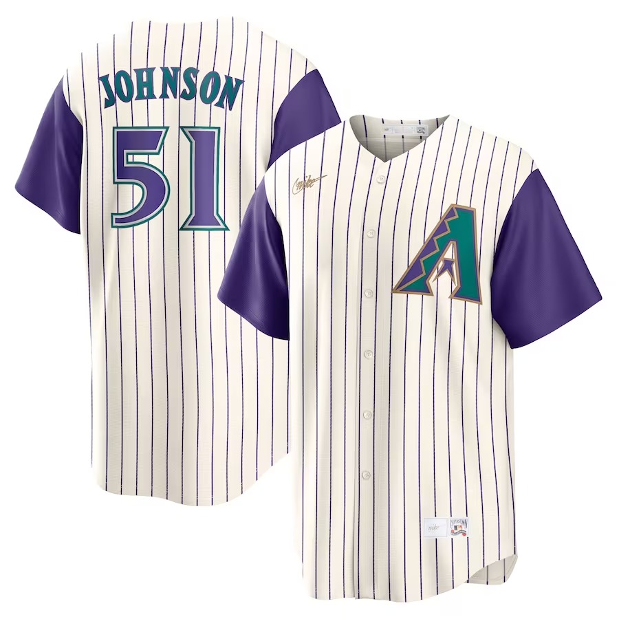 Men's Arizona Diamondbacks Randy Johnson Nike Cream/Purple Alternate Cooperstown Collection Player Jersey - ujerseystore
