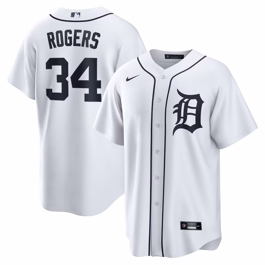 Men's Detroit Tigers Jake Rogers Nike White Home Replica Jersey - ujerseystore