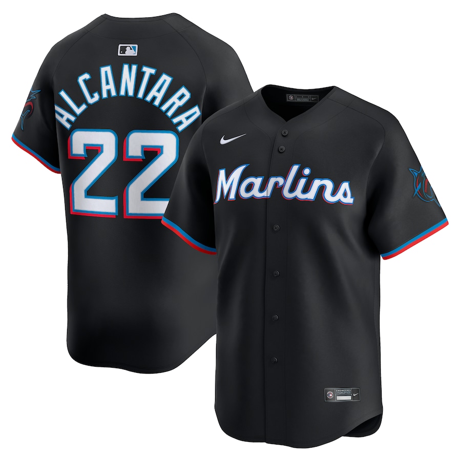 Men's Miami Marlins Sandy Alcantara Nike Black Alternate Limited Player Jersey - ujerseystore