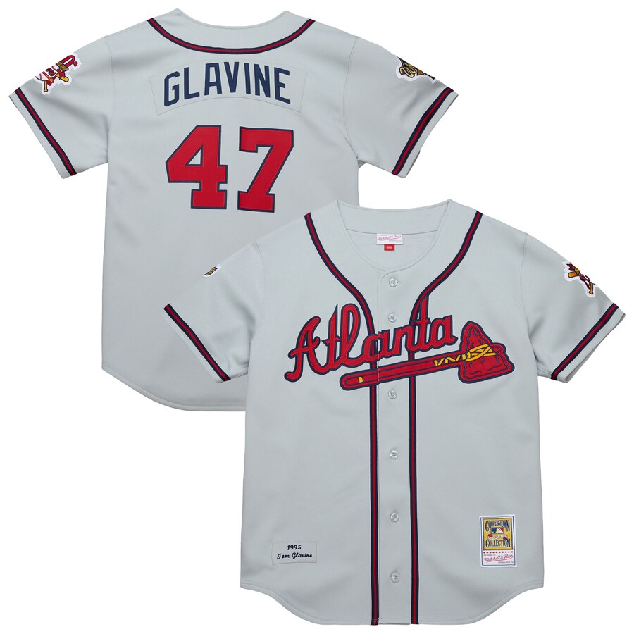 Men's Atlanta Braves Tom Glavine Mitchell & Ness Gray 1995 Throwback Authentic Jersey - ujerseystore