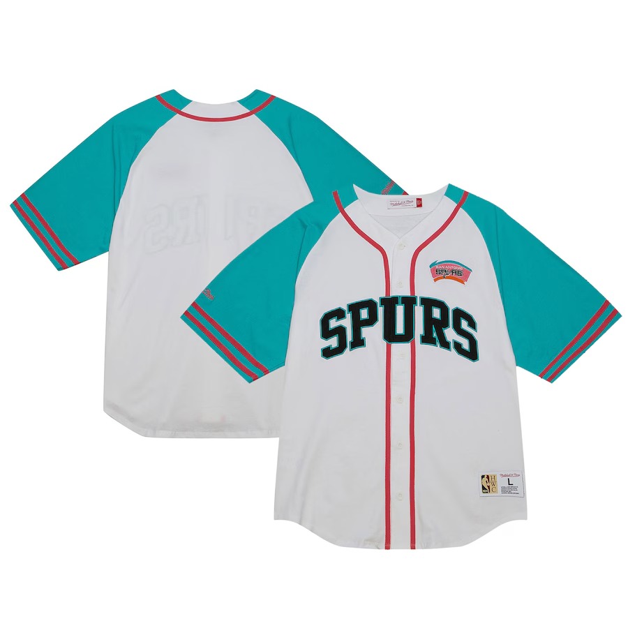 Men's San Antonio Spurs  Mitchell & Ness White Practice Day Baseball Jersey - ujerseystore