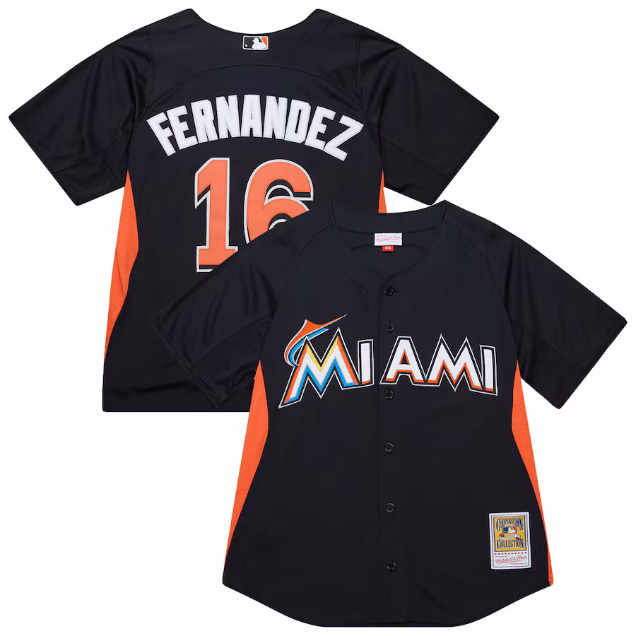 Men's Miami Marlins Jose Fernandez Mitchell & Ness Black Authentic Batting Practice Jersey - ujerseystore