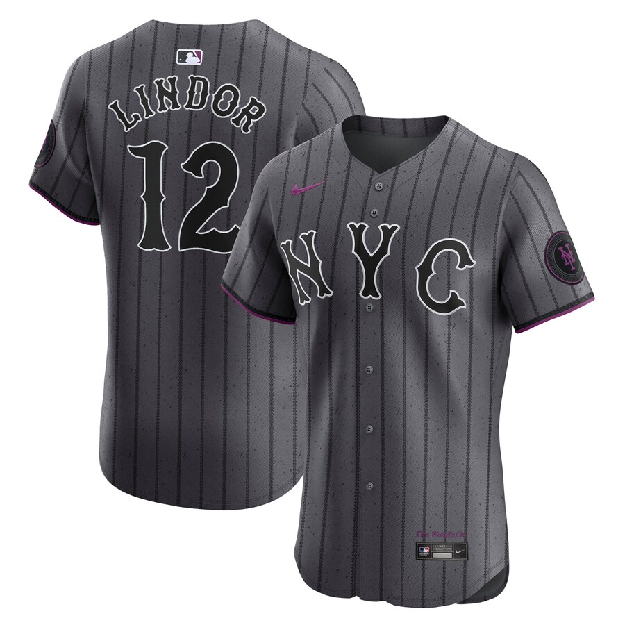 Men's New York Mets Francisco Lindor Nike Gray City Connect Elite Jersey - ujerseystore